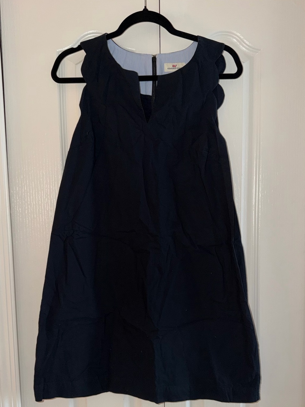 Vineyard Vines Navy Scallop-Trim Sleeveless Mini Dress